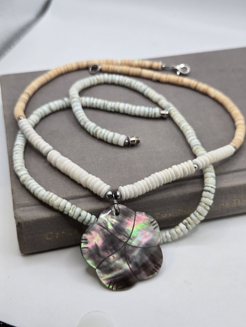 Y2k Pukka Shell Heishi Choker Necklaces Abalone Tiki Beach Beachy Vacation VTG